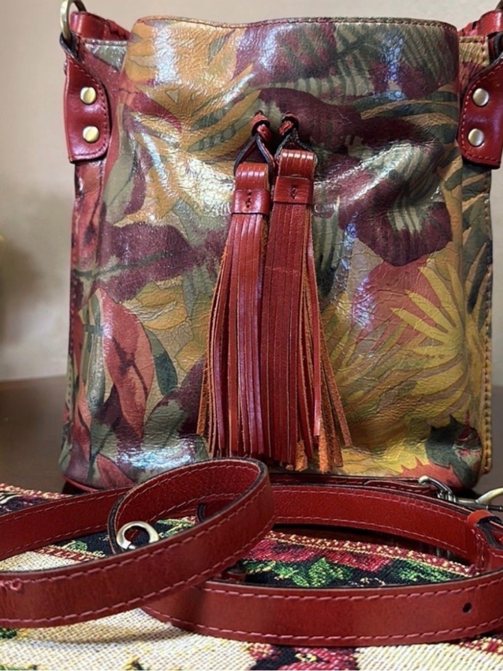Patricia Nash Red Multi-Color Tassel Leather Crossbody